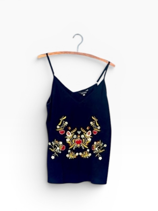 tecrew Tops - Embroidered Black Cami Tank Top Floral Boho